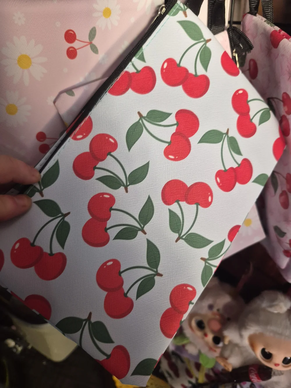 Cherry Print Cosmetic Pouch - Red Cherry Pattern